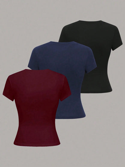 EMERY ROSE Women's Simple Solid Color Short Sleeve T-Shirt, Casual & Versatile