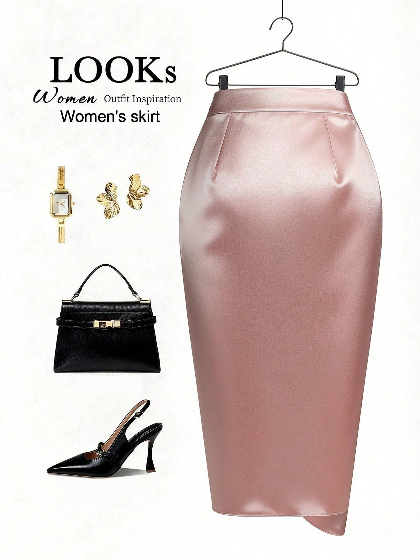 EMERY ROSE Women's Solid Color Pleated Design Asymmetric Hem Skirt