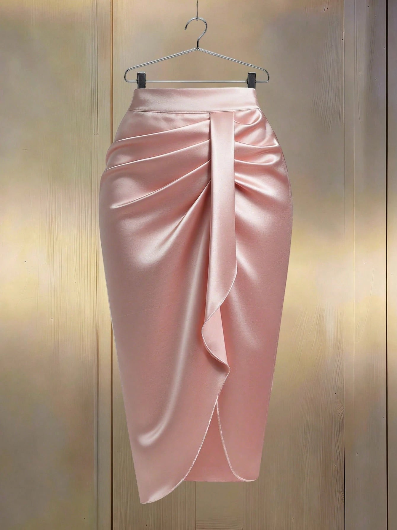 EMERY ROSE Women's Solid Color Pleated Design Asymmetric Hem Skirt