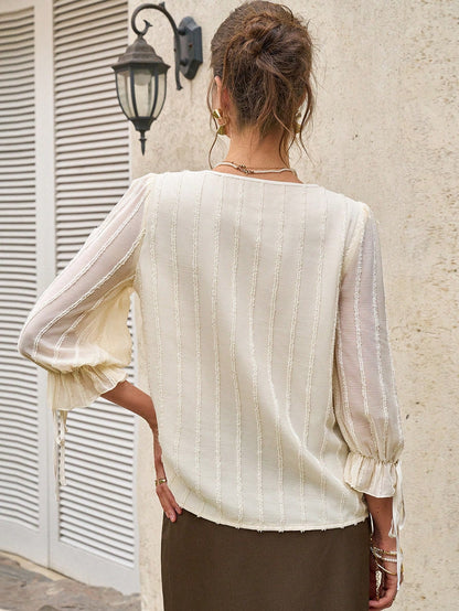 EMERY ROSE Women's Spring/Summer New Romantic Ruffle V-Neck 3/4 Sleeve Loose Blouse
