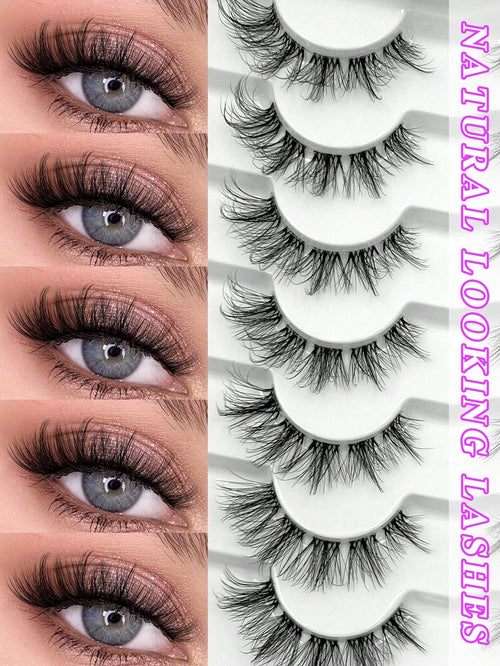 ENCHUW 7 Pairs Cat Eye Lashes With Clear Band Eyelashes 3D Curl Messy False Eyelashes Soft Fake Lashes