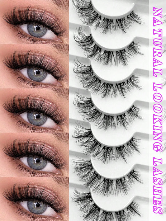 ENCHUW 7 Pairs Cat Eye Lashes With Clear Band Eyelashes 3D Curl Messy False Eyelashes Soft Fake Lashes