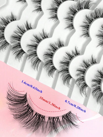 ENCHUW 7 Pairs Cat Eye Lashes With Clear Band Eyelashes 3D Curl Messy False Eyelashes Soft Fake Lashes