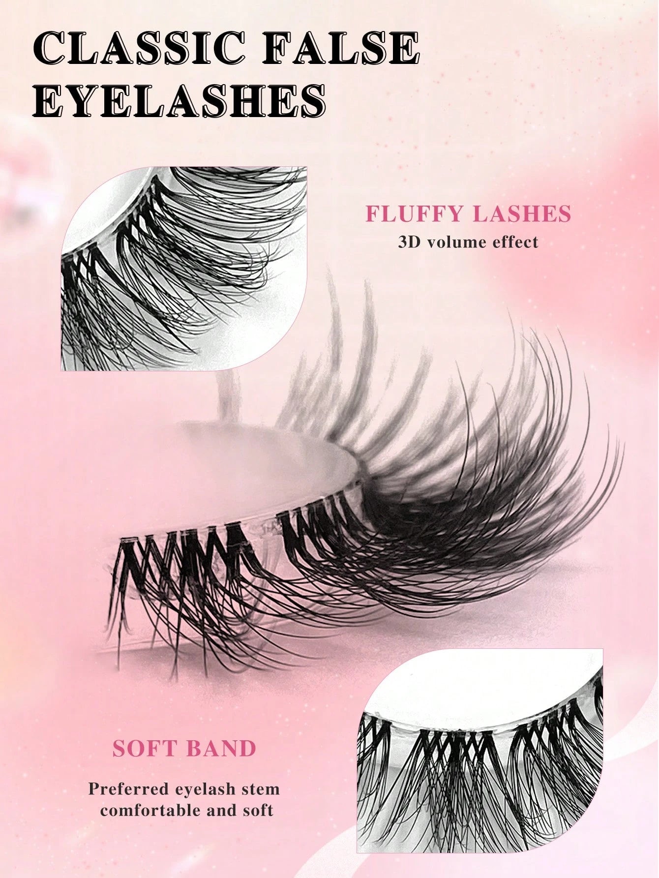ENCHUW 7 Pairs Cat Eye Lashes With Clear Band Eyelashes 3D Curl Messy False Eyelashes Soft Fake Lashes