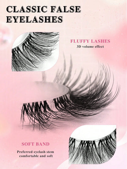 ENCHUW 7 Pairs Cat Eye Lashes With Clear Band Eyelashes 3D Curl Messy False Eyelashes Soft Fake Lashes