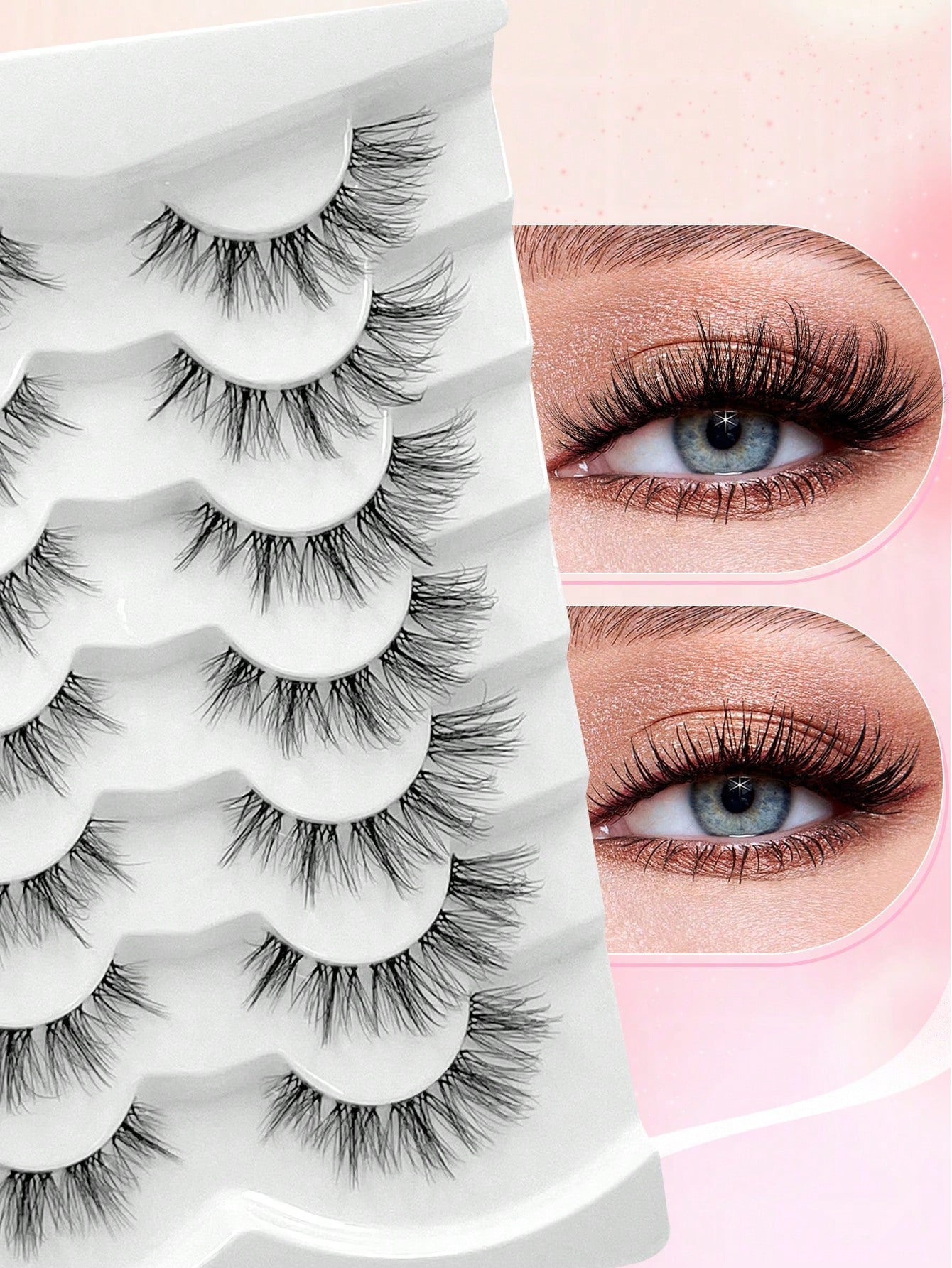 ENCHUW 7 Pairs Cat Eye Lashes With Clear Band Eyelashes 3D Curl Messy False Eyelashes Soft Fake Lashes