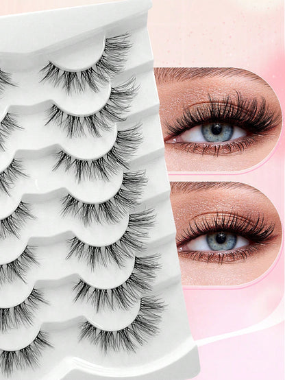 ENCHUW 7 Pairs Cat Eye Lashes With Clear Band Eyelashes 3D Curl Messy False Eyelashes Soft Fake Lashes