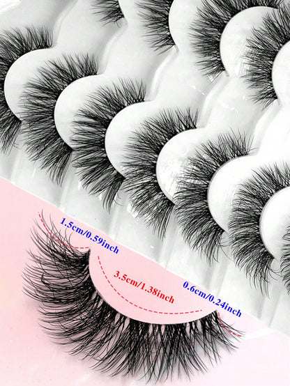 ENCHUW 7 Pairs Cat Eye Lashes With Clear Band Eyelashes 3D Curl Messy False Eyelashes Soft Fake Lashes