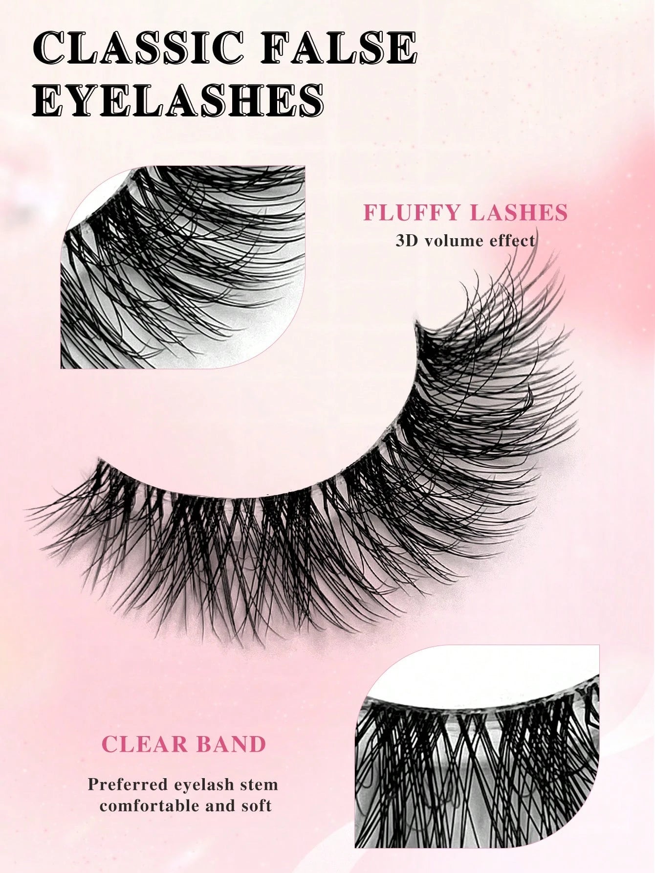 ENCHUW 7 Pairs Cat Eye Lashes With Clear Band Eyelashes 3D Curl Messy False Eyelashes Soft Fake Lashes