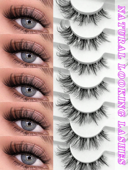 ENCHUW 7 Pairs Cat Eye Lashes With Clear Band Eyelashes 3D Curl Messy False Eyelashes Soft Fake Lashes
