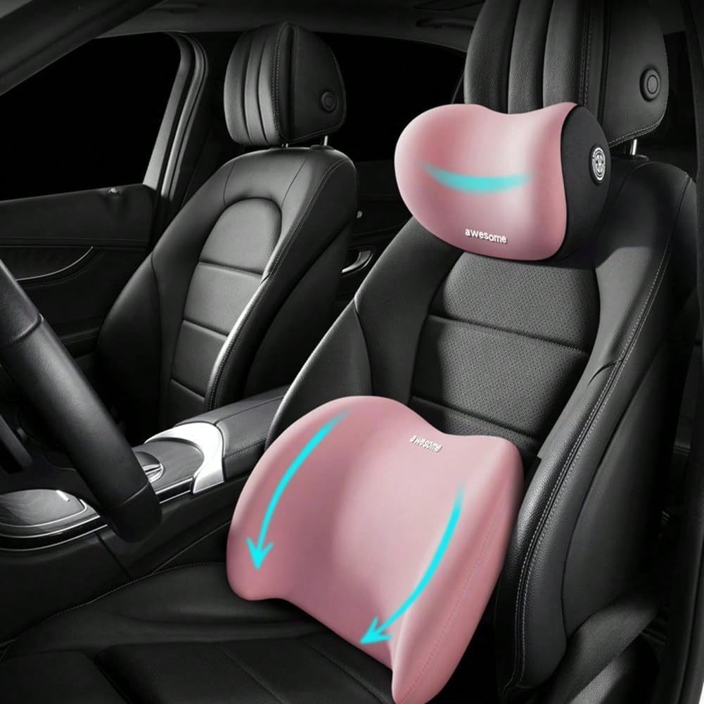 Ergonomic Car Lumbar Support And Neck Pillow- Adjustable Cushion, Relieves Back And Neck Pain, Suitable For Car Seats/Office Chairs/Trucks/Wheelchairs (Dual-Use As Headrest And Lumbar Support, Filled