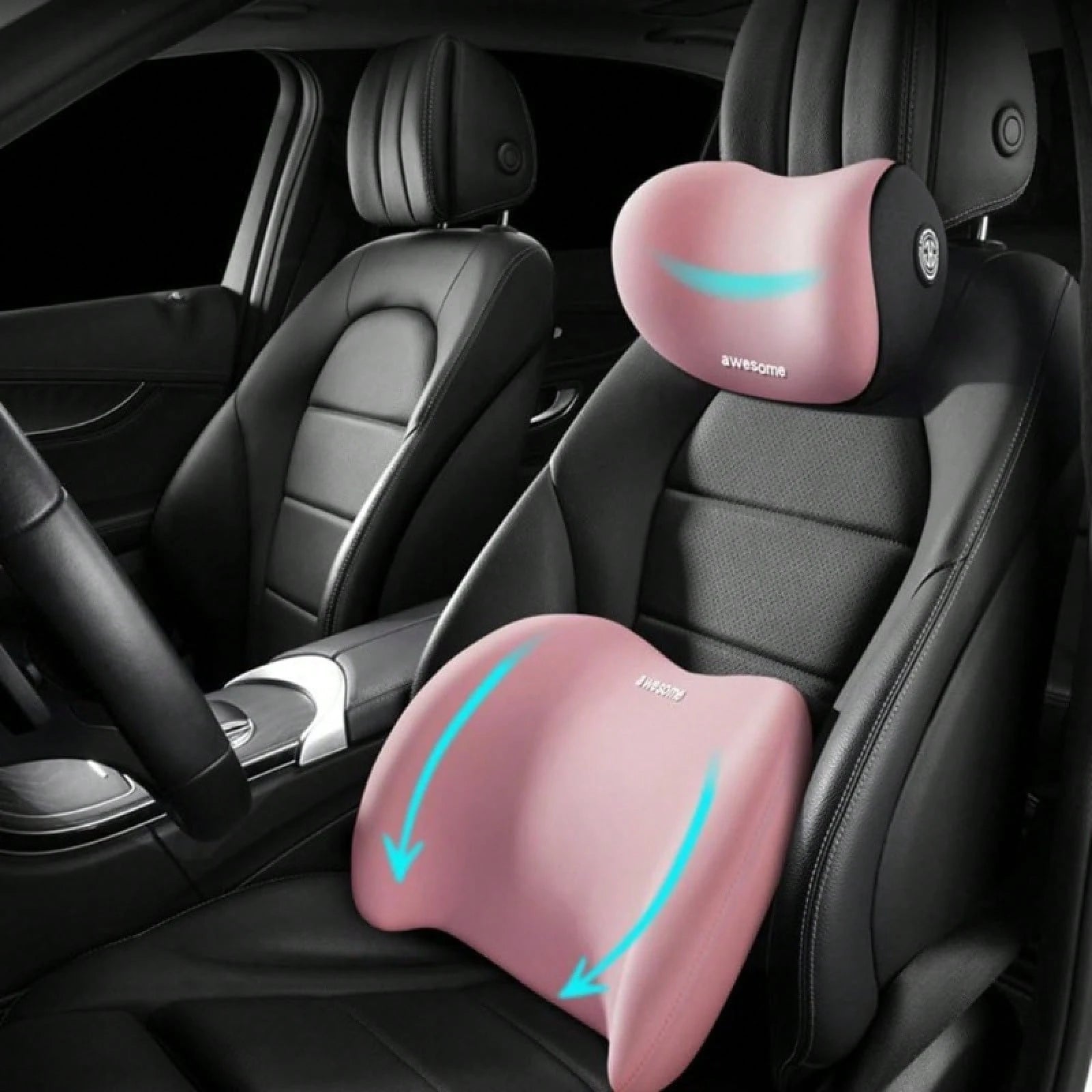 Ergonomic Car Lumbar Support And Neck Pillow- Adjustable Cushion, Relieves Back And Neck Pain, Suitable For Car Seats/Office Chairs/Trucks/Wheelchairs (Dual-Use As Headrest And Lumbar Support, Filled