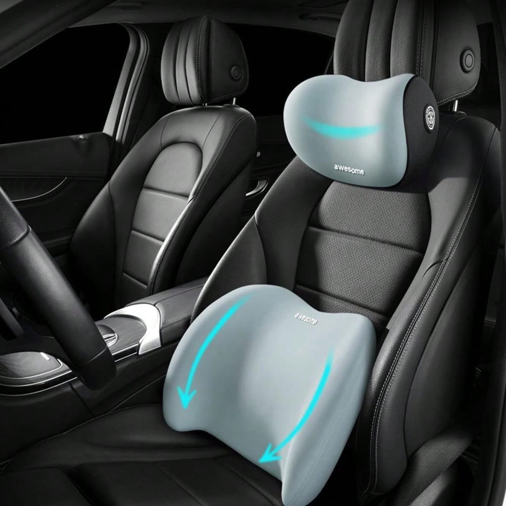 Ergonomic Car Lumbar Support And Neck Pillow- Adjustable Cushion, Relieves Back And Neck Pain, Suitable For Car Seats/Office Chairs/Trucks/Wheelchairs (Dual-Use As Headrest And Lumbar Support, Filled