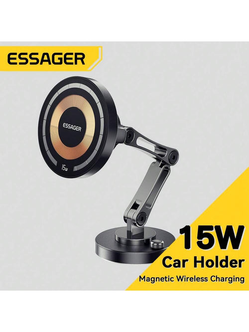 ESSAGER 15W Magnetic Car Phone Holder With Wireless Charging Function Compatible With Apple Phone Charger