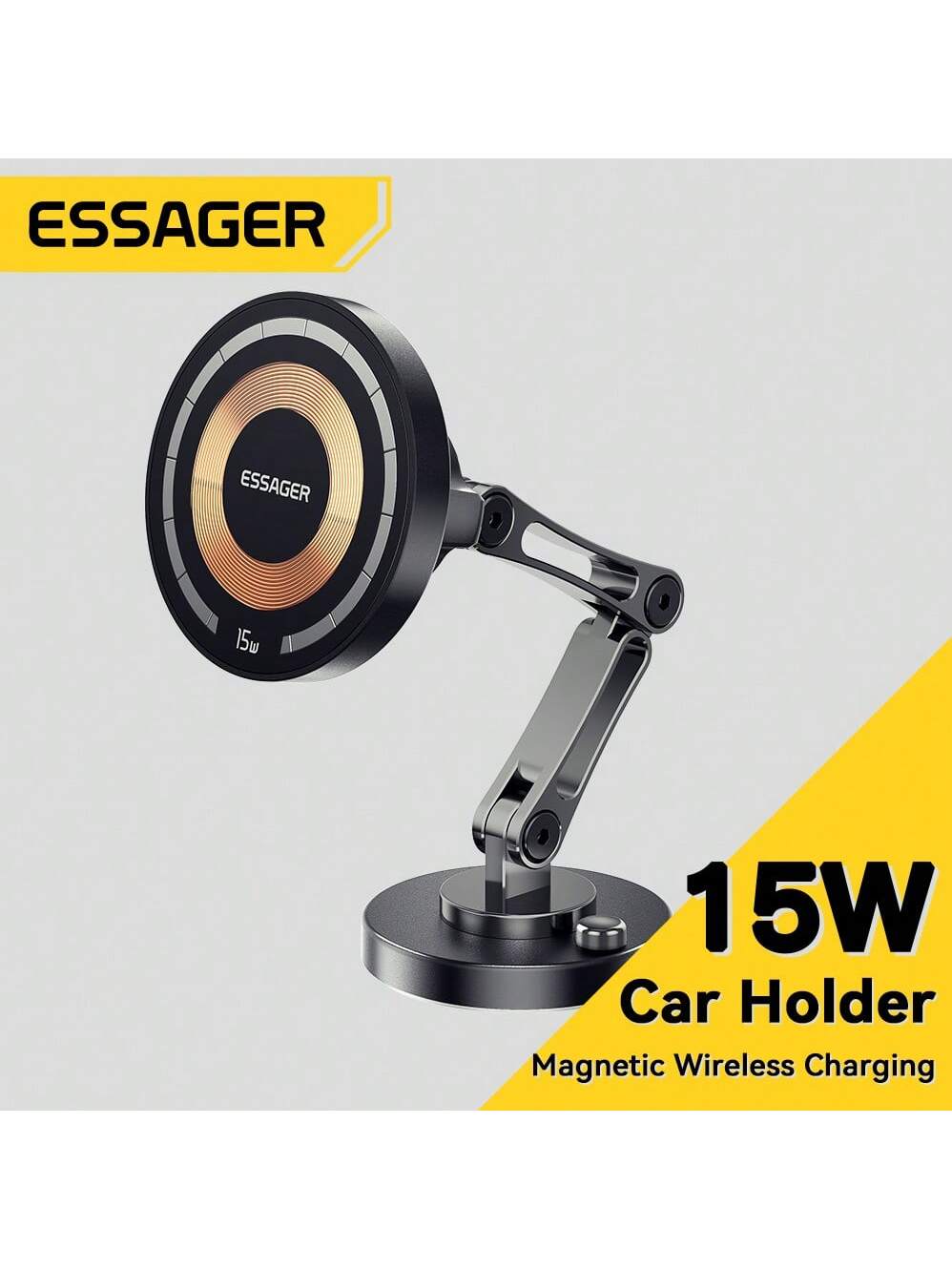ESSAGER 15W Magnetic Car Phone Holder With Wireless Charging Function Compatible With Apple Phone Charger