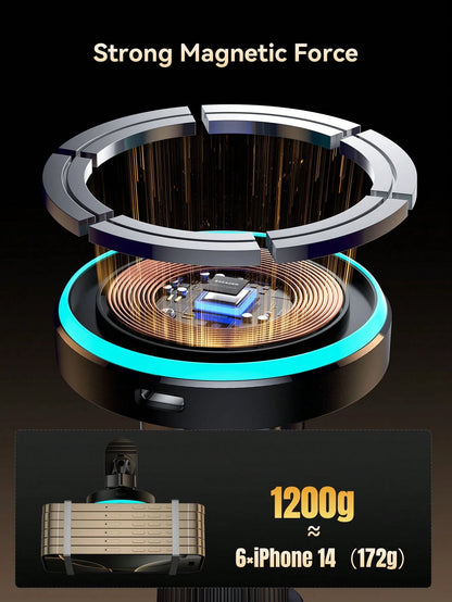 ESSAGER RGB Magnetic Car Phone Holder Qi 15W Wireless Charger Car Compatible With Iphone 14 13 Pro Max Phone Holder Stand Compatible With IPhone, Android Phone, Gift For Birthday, Family, Friends Car
