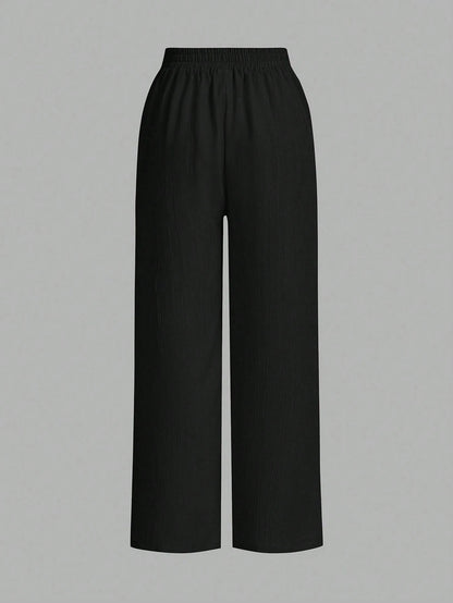 Essnce 3packs Summer Pants Women's Solid Color Waist-Tie Wide Leg Loose Casual Pants Work Pants