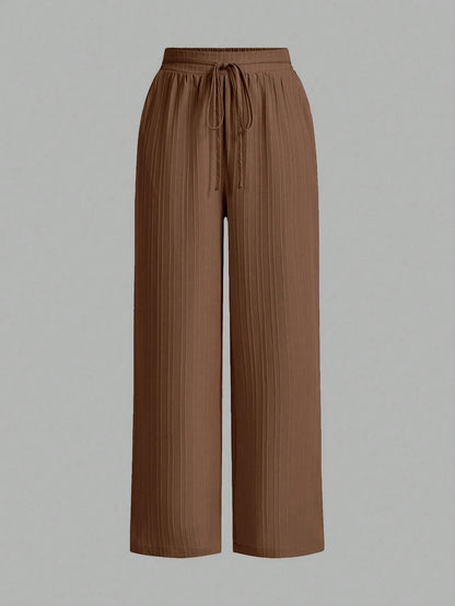 Essnce 3packs Summer Pants Women's Solid Color Waist-Tie Wide Leg Loose Casual Pants Work Pants