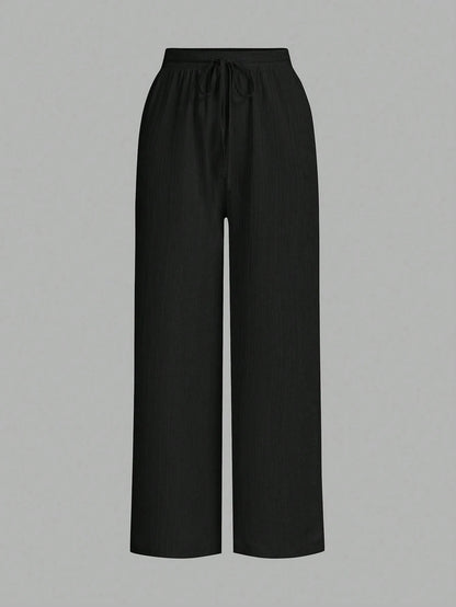 Essnce 3packs Summer Pants Women's Solid Color Waist-Tie Wide Leg Loose Casual Pants Work Pants