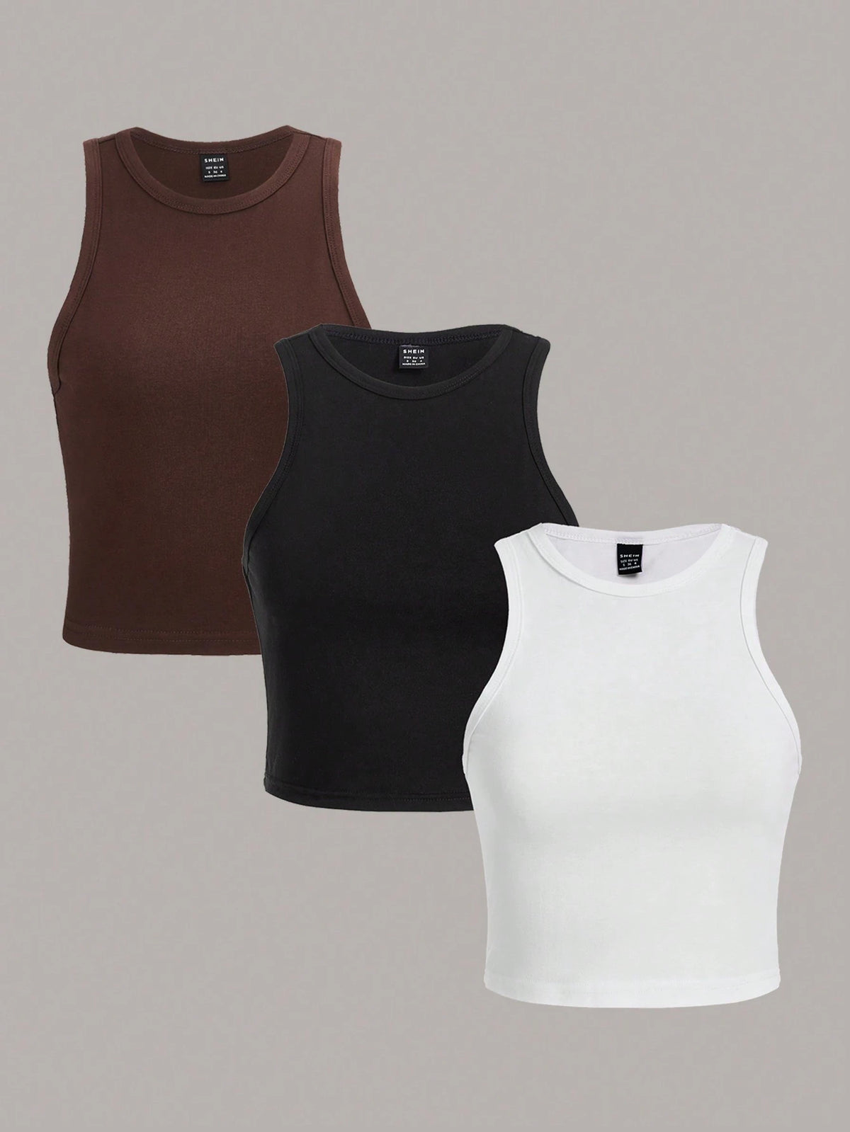 Essnce 3pcs/Pack Casual Minimalist Round Neck Slim Fit Women Tank Tops, Suitable For Summer
