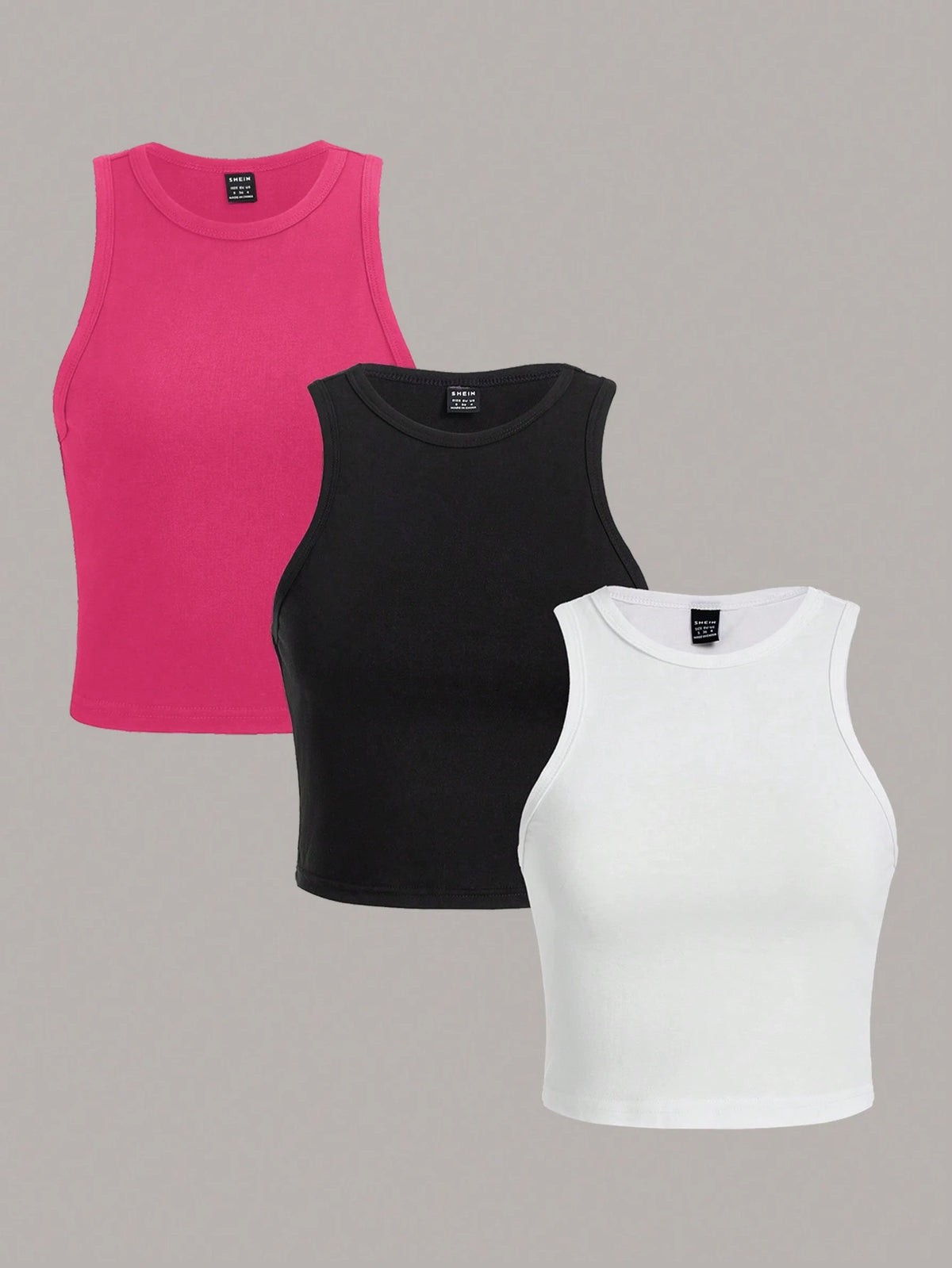 Essnce 3pcs/Pack Casual Minimalist Round Neck Slim Fit Women Tank Tops, Suitable For Summer
