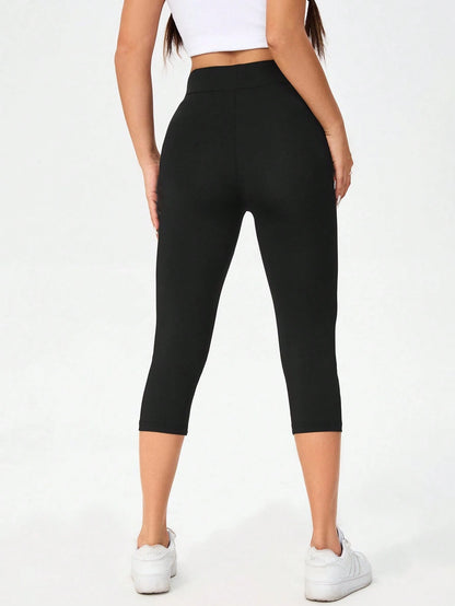 Essnce Burgundy High Waist Tight Casual Sports Capri Leggings For Women, Spring/Summer