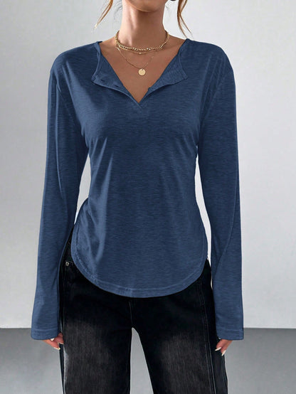 Essnce Loose Fit Arched Hem Long Sleeve Top For Women, Casual And Relaxed Style