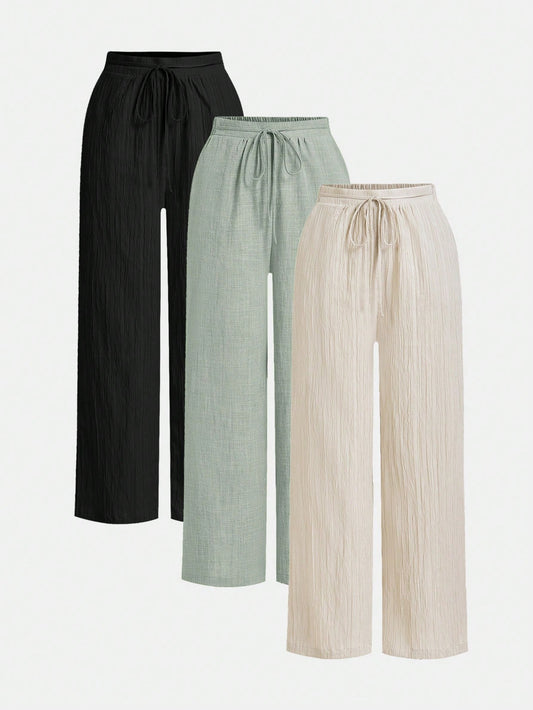 Essnce Multicolor Women's Solid Color Tie Waist Wide Leg Loose Casual Pants Woman S Summer Clothes,Fall Women Clothes