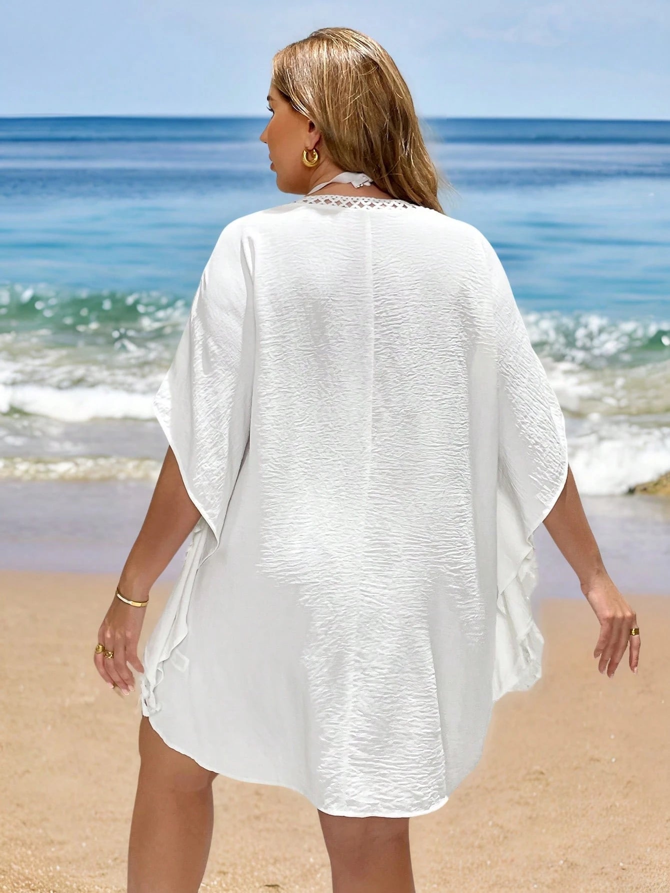 Essnce Plus-Size Women's Smock,White Boho Beach Swimsuit Cover Up,Summer Holiday Party Fringe Dress,Festival Outfits,Vacation Cute Tops,Swim Suits Smock