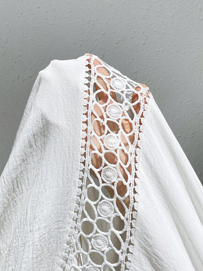 Essnce Plus-Size Women's Smock,White Boho Beach Swimsuit Cover Up,Summer Holiday Party Fringe Dress,Festival Outfits,Vacation Cute Tops,Swim Suits Smock