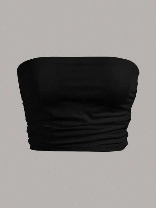 Essnce Women Black Plain Color Slim Fit Tube Top, Casual Daily Wear,Music Festival/Concert For Women