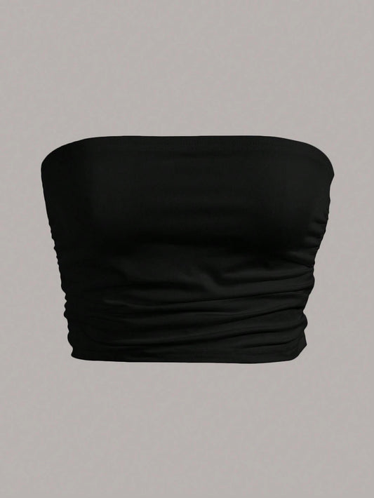 Essnce Women Black Plain Color Slim Fit Tube Top, Casual Daily Wear,Music Festival/Concert For Women