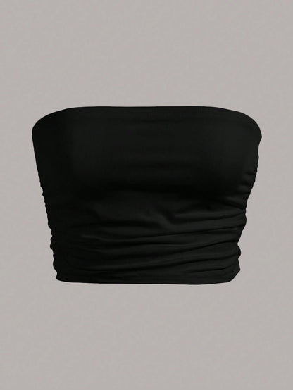 Essnce Women Black Plain Color Slim Fit Tube Top, Casual Daily Wear,Music Festival/Concert For Women