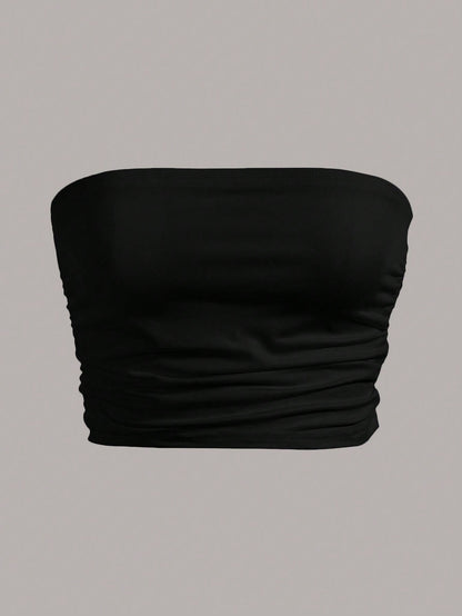 Essnce Women Black Plain Color Slim Fit Tube Top, Casual Daily Wear,Music Festival/Concert For Women