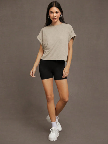Essnce Women's Summer Hollow-Out Back Round Neck Batwing Short Sleeve Casual T-Shirt