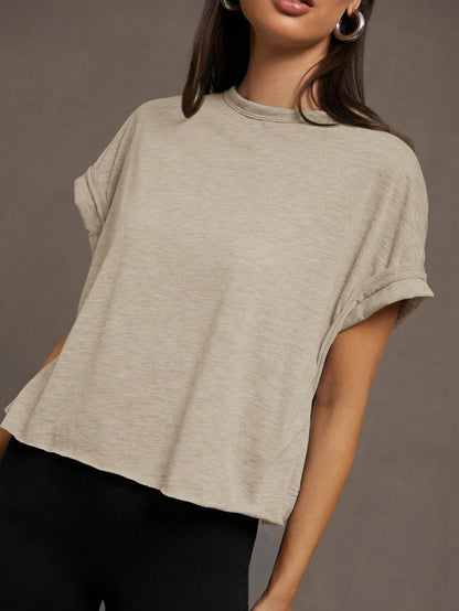 Essnce Women's Summer Hollow-Out Back Round Neck Batwing Short Sleeve Casual T-Shirt