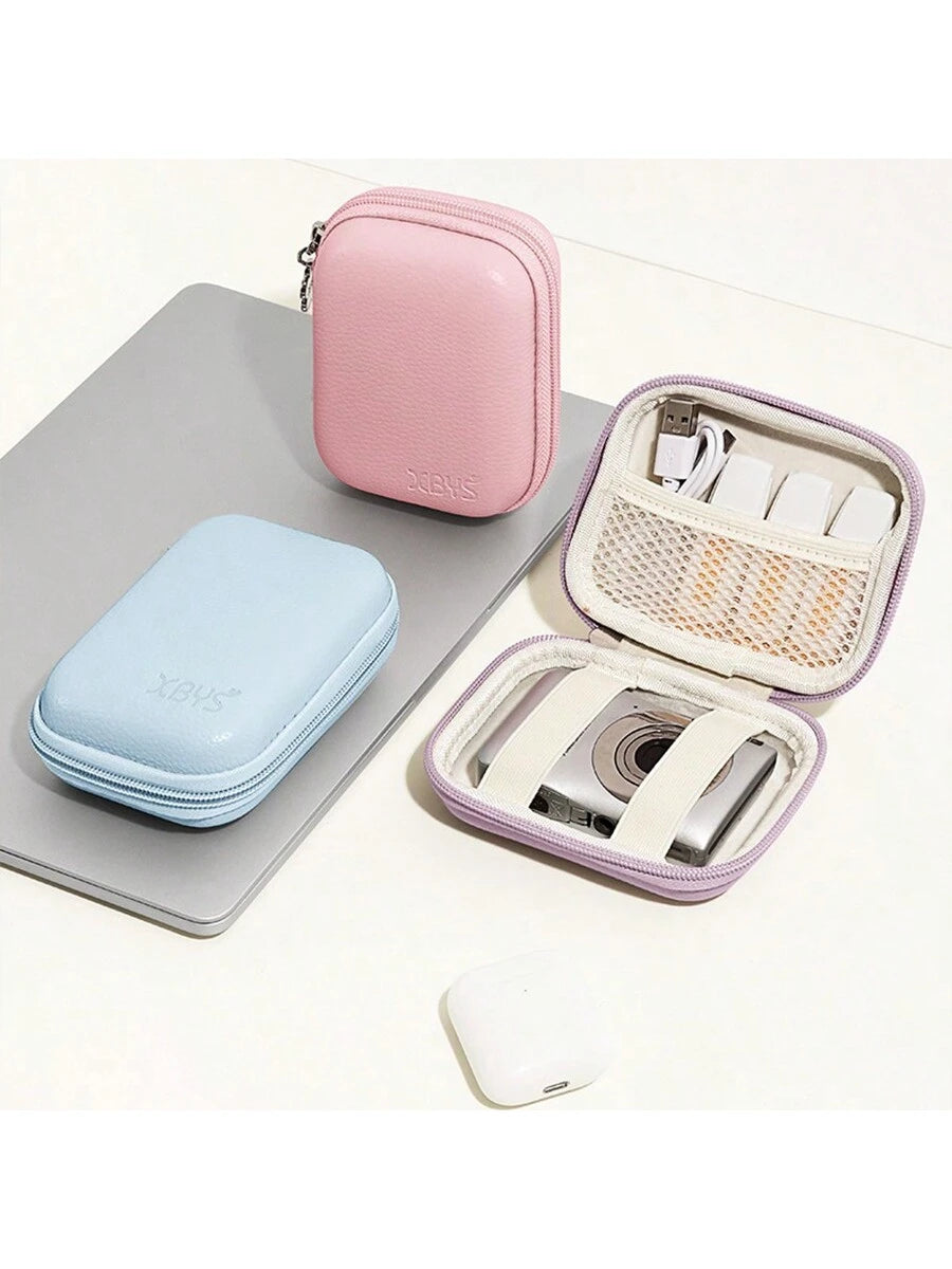 EVA Leather Earphone Bag, Data Cable, Charger, U Disk, U Shield, Hard Shell Protective Storage Box, Shock-Proof And Anti-Pressure. Photo Printer Storage Box, PU Leather Candy Color Series, Scratch-Res
