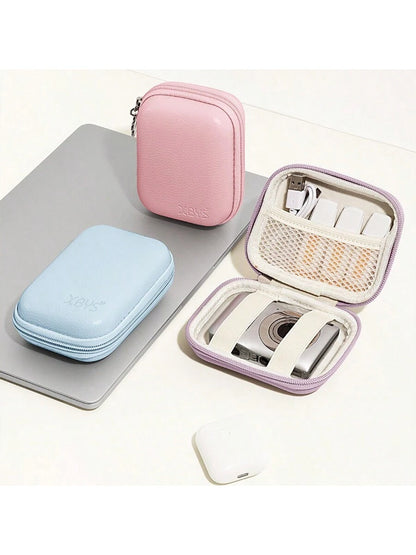 EVA Leather Earphone Bag, Data Cable, Charger, U Disk, U Shield, Hard Shell Protective Storage Box, Shock-Proof And Anti-Pressure. Photo Printer Storage Box, PU Leather Candy Color Series, Scratch-Res