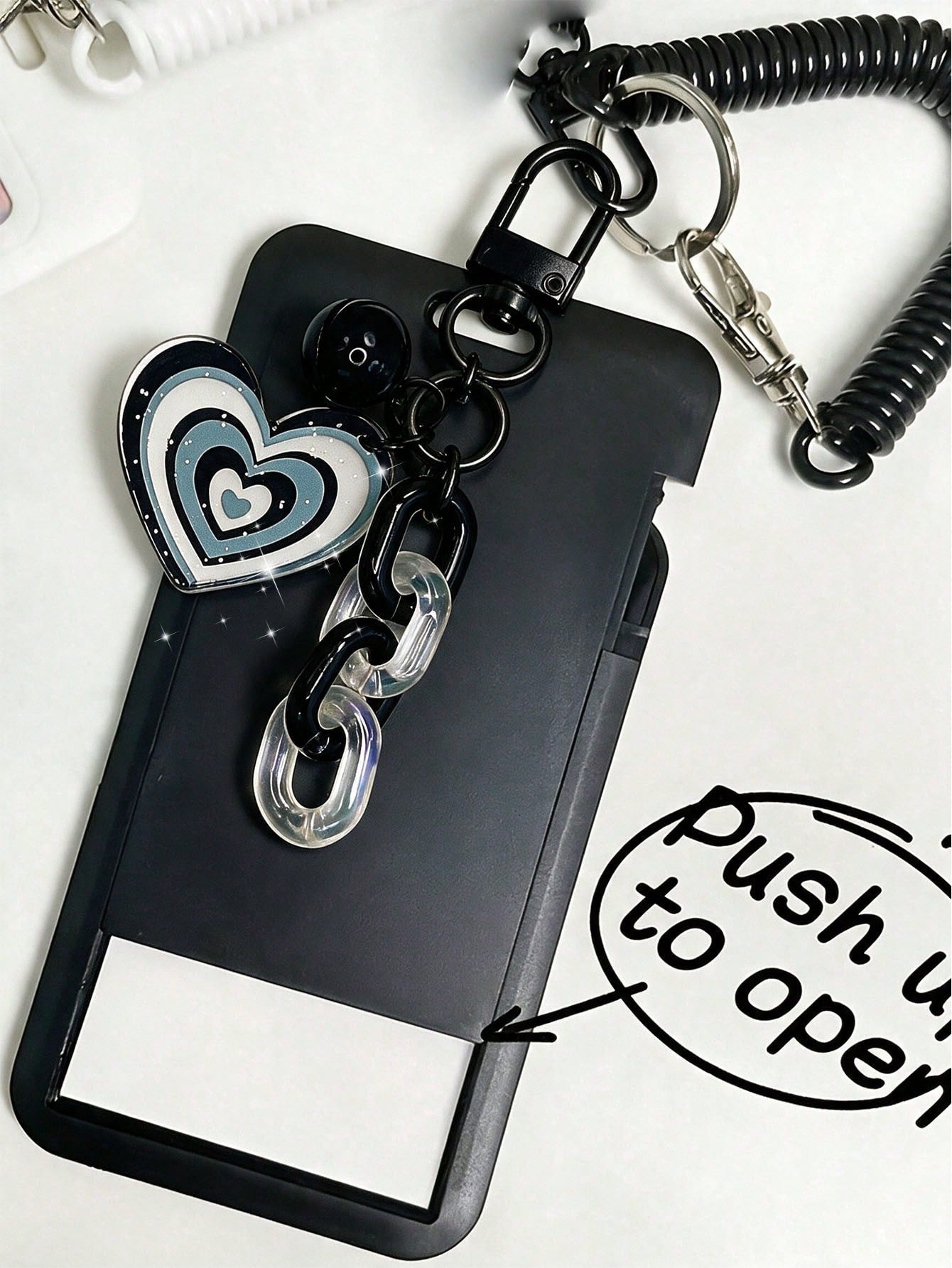 Exquisite Heart-Shaped ID Card Holder, Bell Heart-Shaped Hanging Card Sleeve, Card Holder, Retractable Plastic Spring Card Strap Keychain- Hard Card Sleeve, Work ID Protection Cover; No Induction Fun