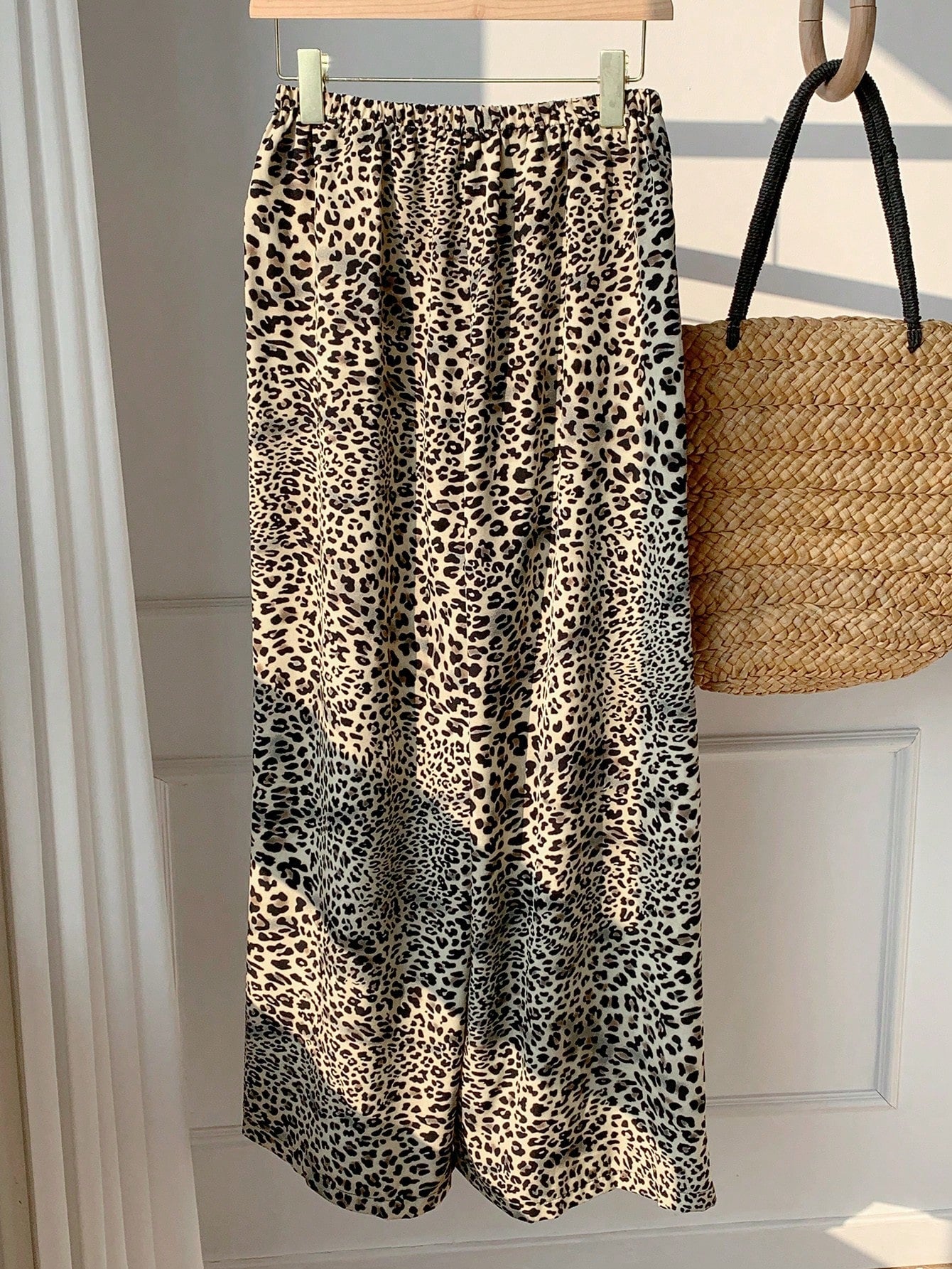 EZwear 2pcs Leopard Print Woven Wide Leg Pants With Drawstring, Women Spring/Summer