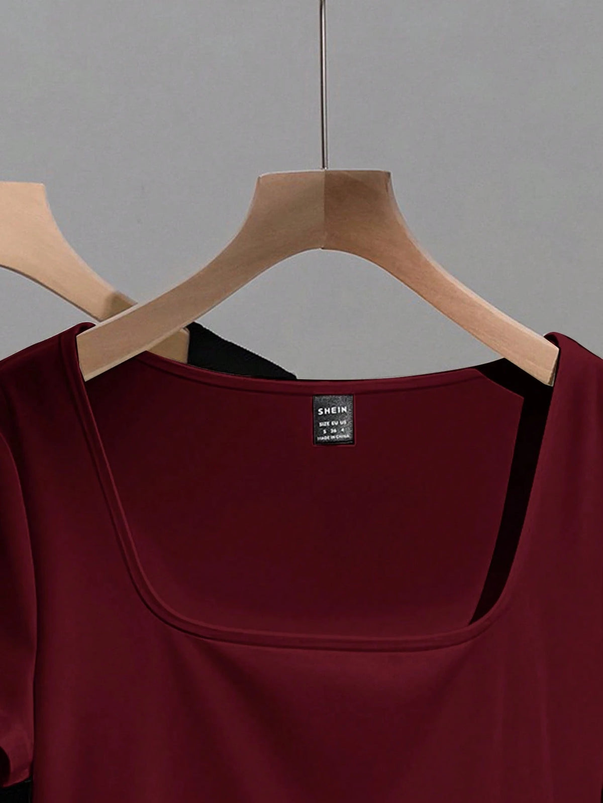 EZwear 2pcs/Set Women's Square Neck Short Sleeve Casual Fitted T-Shirts, Suitable For Autumn/Winter Streetwear,Summer Top Home Burgundy Black