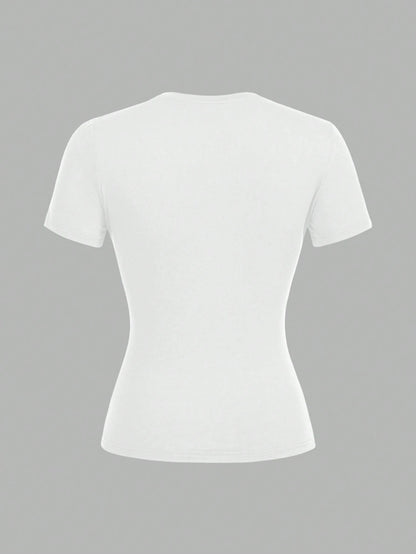 EZwear 2pcs White Casual Basic Crew Neck Short Sleeve T-Shirts, Suitable For Spring/Summer