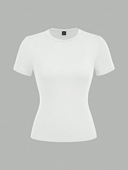 EZwear 2pcs White Casual Basic Crew Neck Short Sleeve T-Shirts, Suitable For Spring/Summer