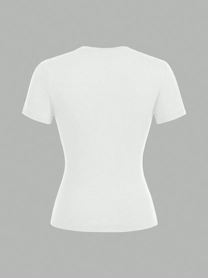 EZwear 2pcs White Casual Basic Crew Neck Short Sleeve T-Shirts, Suitable For Spring/Summer