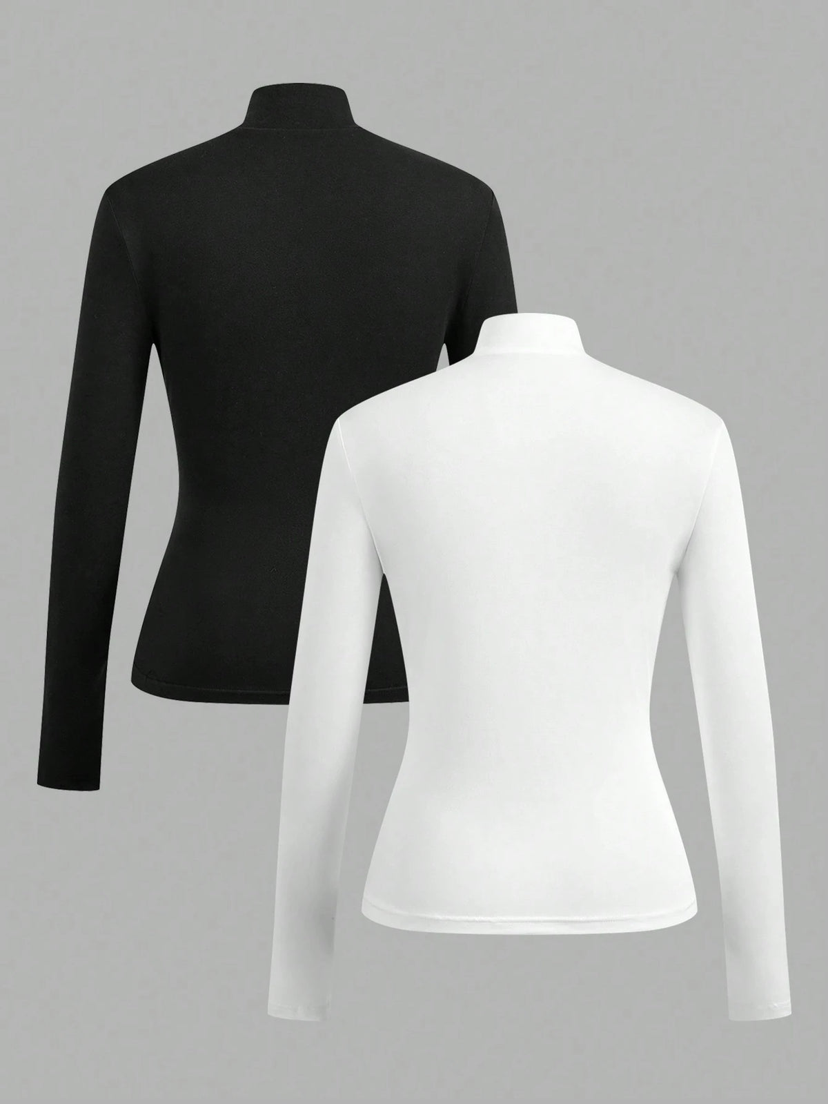 EZwear 2pcs Women High Neck Tight Fit Long Sleeve Base Layer T-Shirt Set, Suitable For Autumn/Winter, Summer Outfits, Beach Holiday