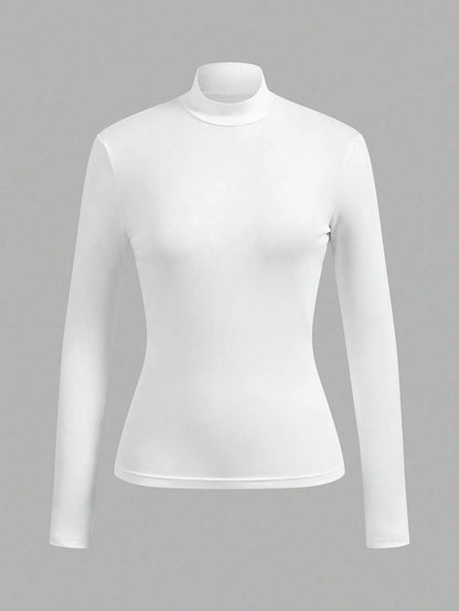 EZwear 2pcs Women High Neck Tight Fit Long Sleeve Base Layer T-Shirt Set, Suitable For Autumn/Winter, Summer Outfits, Beach Holiday