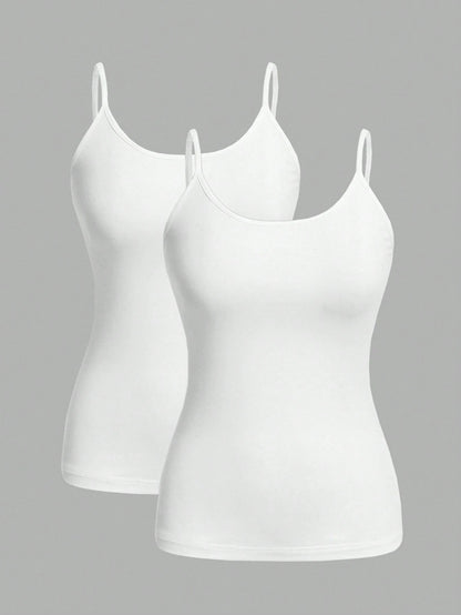 EZwear 2pcs Women's White Tight Casual Camisole