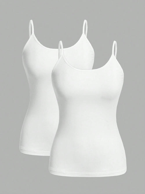 EZwear 2pcs Women's White Tight Casual Camisole