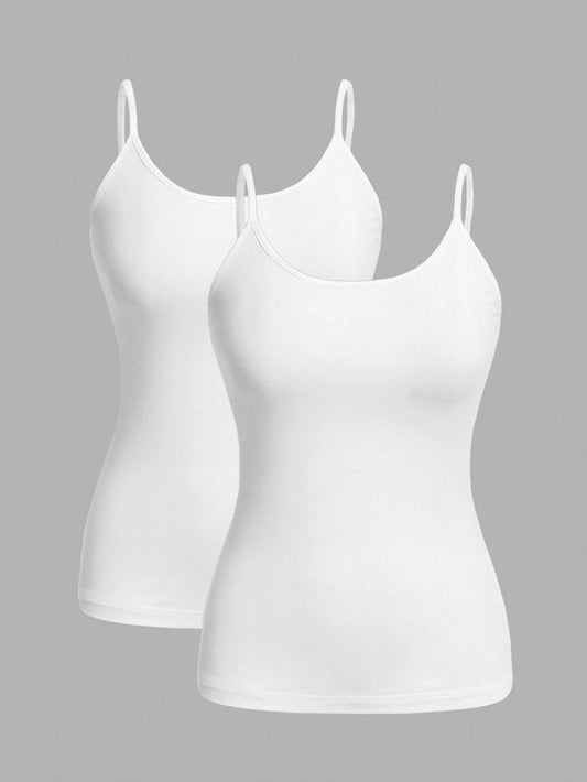 EZwear 2pcs Women's White Tight Casual Camisole