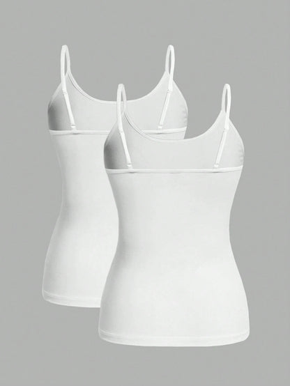 EZwear 2pcs Women's White Tight Casual Camisole